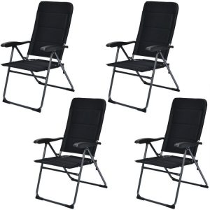 Set of 4 Patio Folding Chairs with Adjustable Backrests Black |   Patio Dining Chairs Outdoor & Patio Furniture Black