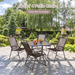 Set of 4 Patio Folding Sling Chairs Steel Camping Deck Coffee |   Patio Dining Chairs Outdoor & Patio Furniture Coffee