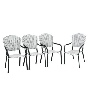 Set of 4 Patio Rattan Stackable Dining Chair with  Armrest for Garden White |   Patio Dining Chairs Outdoor & Patio Furniture Patio Dining Chairs