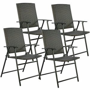 Set of 4 Rattan Folding Chairs Brown |   Patio Dining Chairs Outdoor & Patio Furniture Brown