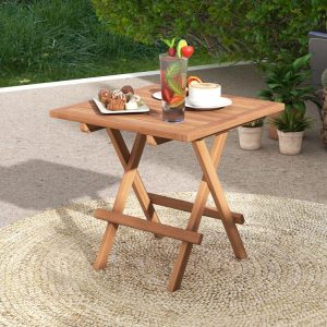 Square Patio Folding Table Indonesia Teak Wood with Slatted Tabletop Portable for Picnic  |   Patio Tables Outdoor & Patio Furniture Patio Tables