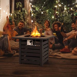 Square Propane Fire Pit Table with Lava Rocks and Rain Cover Black |   Fire Pits Fire Pits Black