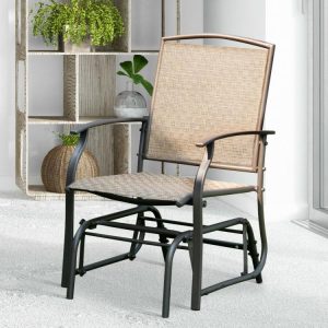 Steel Frame Garden Swing Single Glider Chair Rocking Seating Brown |   Patio Rocking Chairs & Gliders Outdoor & Patio Furniture Brown