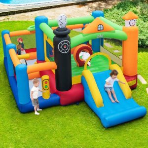 Train Themed Kids Bouncer with Slide and Basketball Hoop with 950W Air Blower Multi-Colored |   Bounce House Bounce House Bounce House