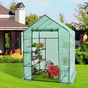 Walk-in Greenhouse 56 x 56 x 77 Inch Gardening with Observation Windows Green |   Greenhouses Garden Green