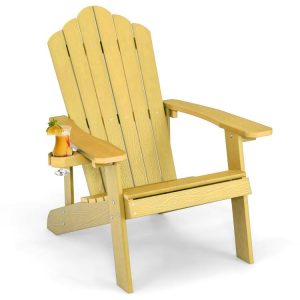 Weather Resistant HIPS Outdoor Adirondack Chair with Cup Holder Yellow |   Adirondack Chairs Outdoor & Patio Furniture Adirondack Chairs