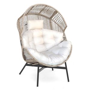 Wicker Oversized Egg Style Chair with Cushions and Headrest Off White |   Outdoor Chaise Lounges Outdoor & Patio Furniture Off White