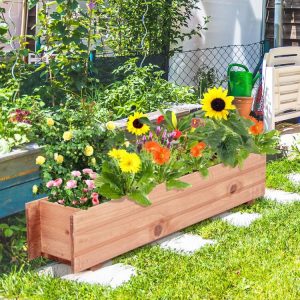 Wooden Decorative Planter Box for Garden Yard and Window Brown |   Raised Garden Beds Garden Brown