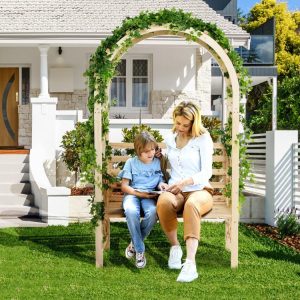 Wooden Garden Bench Arch Pergola Outdoor Arbor Natural |   Outdoor Decor Outdoor Natural