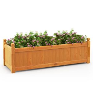 Wooden Rectangular Garden Bed with Drainage System Natural |   Raised Garden Beds Garden Natural