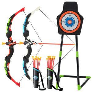 Youth Archery Bow Set with LED Light Up Bow and 20 Suction Cup Arrows for Kids Blue+ Green |   Toy Sports Outdoor Play Blue+ Green