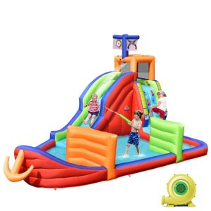 6-in-1 Pirate Ship Waterslide Kid Inflatable Castle with Water Guns and 735W Blower Multicolor |   Bounce House Bounce House Bounce House