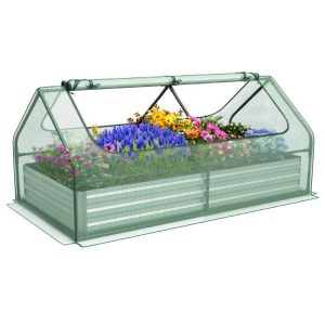 6 x 3 x 3 Feet Galvanized Raised Garden Bed with Greenhouse Green |   Raised Garden Beds Garden Green