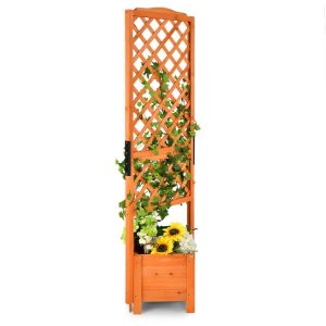 71 Inch Raised Garden Bed with Trellis and Planter Box Orange |   Raised Garden Beds Garden Orange