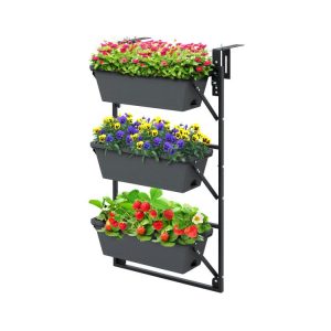 Hanging Vertical Planter Wall-mounted Adjustable with Detachable Hooks Black |   Raised Garden Beds Garden Black