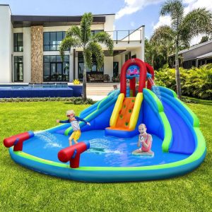 Inflatable Waterslide Bounce House with Upgraded Handrail without Blower Blue |   Bounce House Bounce House Blue