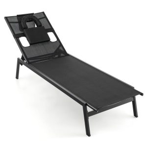 Patio 5-Position Adjustable Sunbathing Lounge Chair Tanning Chair Black |   Outdoor Chaise Lounges Outdoor & Patio Furniture Black