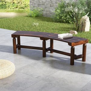 Patio Curved Bench for Round Table Spacious and Slatted Seat Rustic Brown |   Beach & Lawn Chairs Outdoor & Patio Furniture Beach & Lawn Chairs