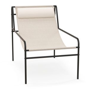 Patio Sling Lounge Chair with Removable Headrest Pillow and Metal Frame Beige |   Outdoor Chaise Lounges Outdoor & Patio Furniture Beige