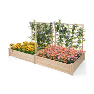 Raised Garden Bed with 2 Planter Boxes and 3 Trellis Natural |   Raised Garden Beds Garden Natural