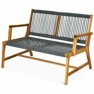 2-Person Acacia Wood Yard Bench for Balcony and Patio Gray |   Outdoor Benches Outdoor & Patio Furniture Gray