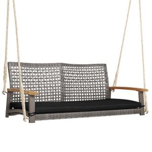 2-Person Patio Wicker Hanging Swing Chair Black |   Porch Swings Outdoor & Patio Furniture Black