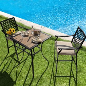 2 Pieces Patio Bar Stool with Height Cushion and Armrest Black ,Beige |   Patio Bar Furniture Outdoor & Patio Furniture Black ,Beige