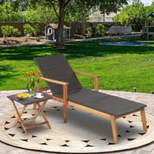 2 Pieces Patio Chaise Lounge and Table Set with 4-Level Adjustable Backrest  |   Outdoor Chaise Lounges Outdoor & Patio Furniture Outdoor Chaise Lounges