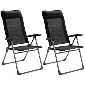 2 Pieces Portable Patio Folding Dining Chairs with Headrests Adjust Black |   Patio Dining Chairs Outdoor & Patio Furniture Black