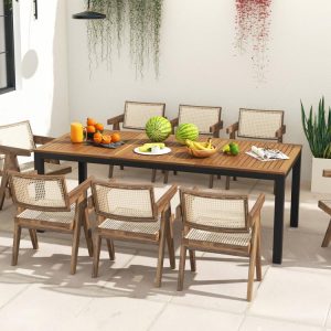 8-Person Outdoor Dining Table 79 Inch Acacia Wood Patio Table with Umbrella Hole  |   Patio Tables Outdoor & Patio Furniture Patio Tables