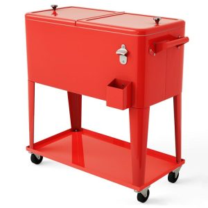 80 Quart Outdoor Patio Rolling Steel Construction Cooler Red |   Patio Bar Furniture Outdoor & Patio Furniture Patio Bar Furniture