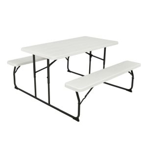 Indoor and Outdoor Folding Picnic Table Bench Set with Wood-like Texture White |   Patio Tables Outdoor & Patio Furniture Patio Tables