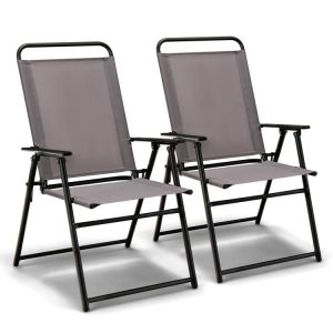 Outdoor Folding Sling Chairs with Armrest and Backrest Gray |   Patio Dining Chairs Outdoor & Patio Furniture Gray