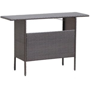 Outdoor Wicker Bar Table with 2 Metal Mesh Shelves Mix Brown |   Patio Bar Furniture Outdoor & Patio Furniture Mix Brown