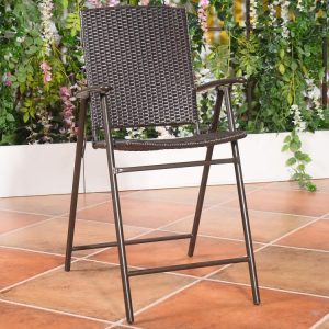 Set of 4 Folding Rattan Bar Chairs with Footrests and Armrests for Outdoors and Indoors Brown |   Patio Bar Furniture Outdoor & Patio Furniture Brown