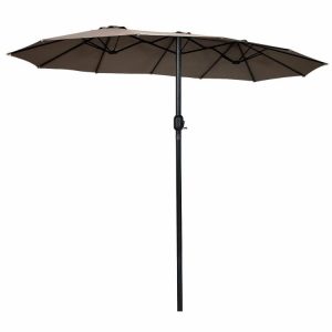 15 Feet Double-Sided Outdoor Patio Umbrella with Crank without Base Tan |   Outdoor Umbrellas Outdoor Shades Outdoor Umbrellas