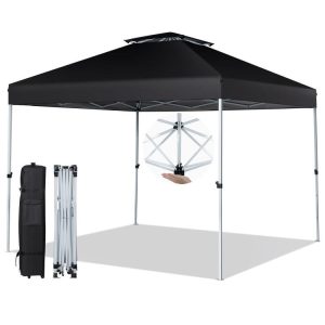 2-Tier 10 x 10 Feet Pop-up Canopy Tent with Wheeled Carry Bag Black |   Canopies Canopies Black