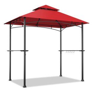 8 x 5 Feet Outdoor Double-Tiered Barbecue Grill Gazebo Canopy Tent BBQ Shelter Dark Red |   Gazebos Gazebos Dark Red