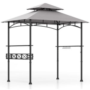 8 x 5 FT Outdoor Grill Gazebo with 2 Side Shelves and 20 Hooks Gray |   Gazebos Gazebos Gazebos