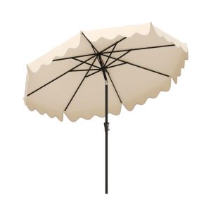 9 Feet Patio Umbrella with Crank Handle and Push Button Tilt Beige |   Outdoor Umbrellas Outdoor Shades Beige