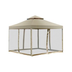 Outdoor 2-Tier 10 Feet x 10 Feet Screw-free Structure Shelter Gazebo Canopy Beige |   Gazebos Gazebos Beige