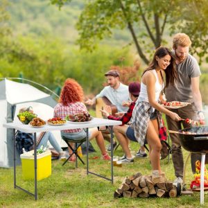 3-Level Height Adjustable Folding Table White |   Camping Furniture Camping Camping Furniture