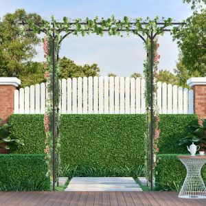 6.8 Feet Garden Arbor with Trellises for Climbing Plant Vine Rose Black |   Outdoor Decor Outdoor Black