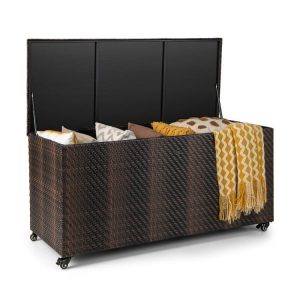 96 Gallon PE Wicker Outdoor Storage Box with 4 Wheels Brown |   Sheds & Outdoor Storage Outdoor Storage & Garages Brown