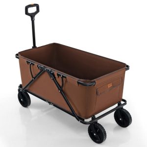 Collapsible Folding Wagon Cart with Adjustable Handlebar Coffee |   Garden Tools Garden Coffee