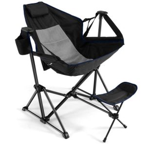 Hammock Camping Chair with Retractable Footrest and Carrying Bag Black |   Camping Furniture Camping Black