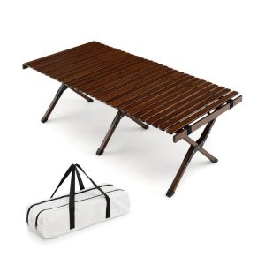 Portable Bamboo Picnic Table with Carry Bag for Camping and BBQ Brown |   Camping Furniture Camping Brown