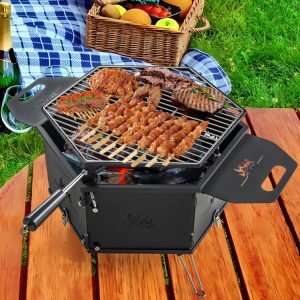 Portable Charcoal Grill Stove Rotatable with Foldable Body and Legs with Handles  |   Outdoor Grills Outdoor Outdoor Grills