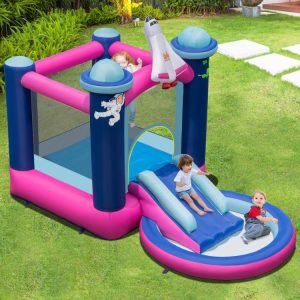 3-in-1 Inflatable Space-themed Bounce House with 480W Blower Blue, Pink |   Bounce House Bounce House Blue, Pink