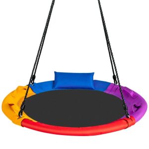 40 inch Saucer Tree Outdoor Round Platform Swing with Pillow and Handle Multicolor |   Swing & Playsets Outdoor Play Multicolor